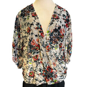 Maeve Anthropologie Silk Blend Velvet Burnout Blouse Top Size M Floral Festival